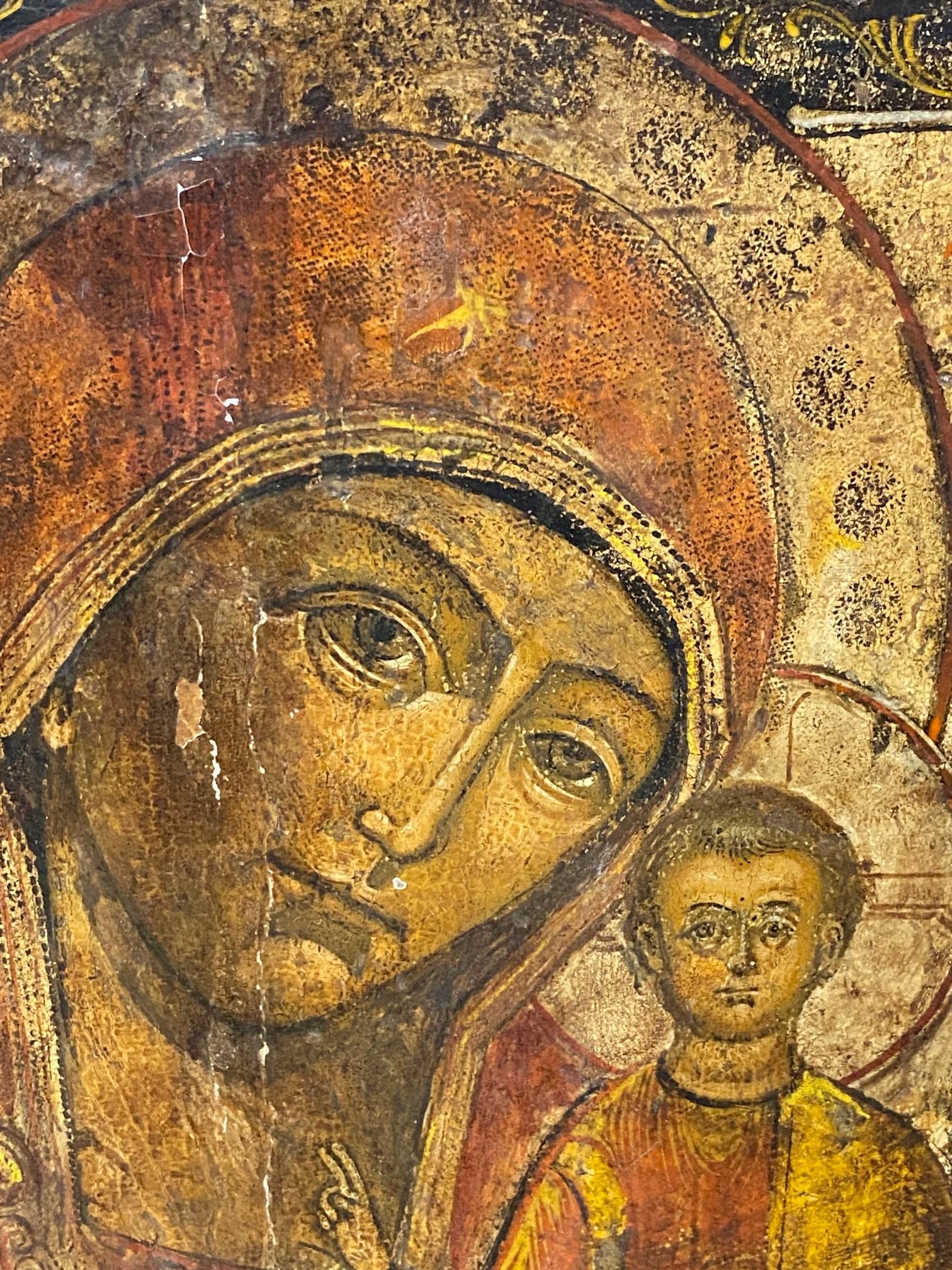 Russisches Ikone-Gemälde Theotokos Vladimir Madonna, Mutter Maria, Kind Jesus Christus (Handbemalt) im Angebot