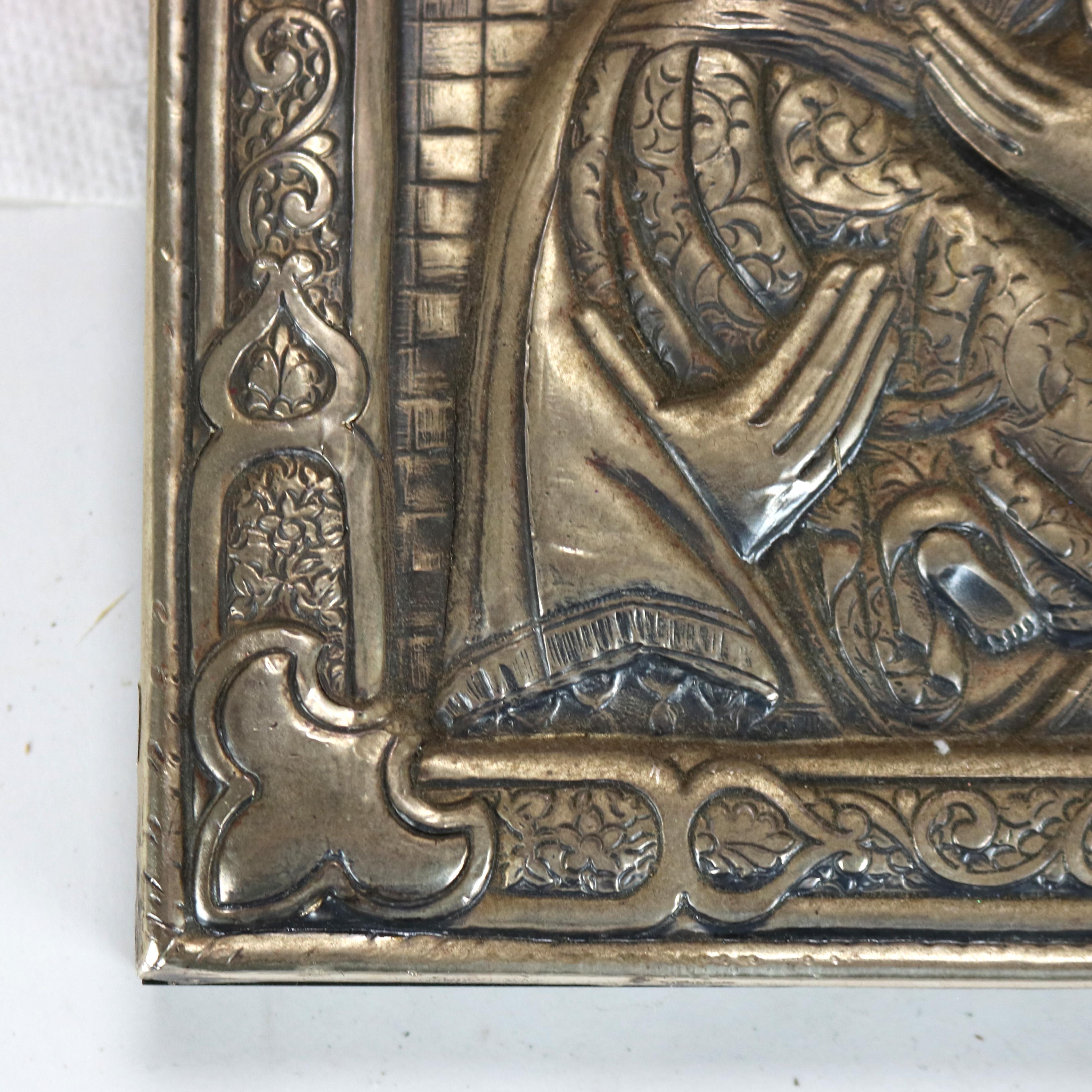 Russian Icon Portrait Of Mary And Baby Jesus Encased In Sterling Silver 20thC 2