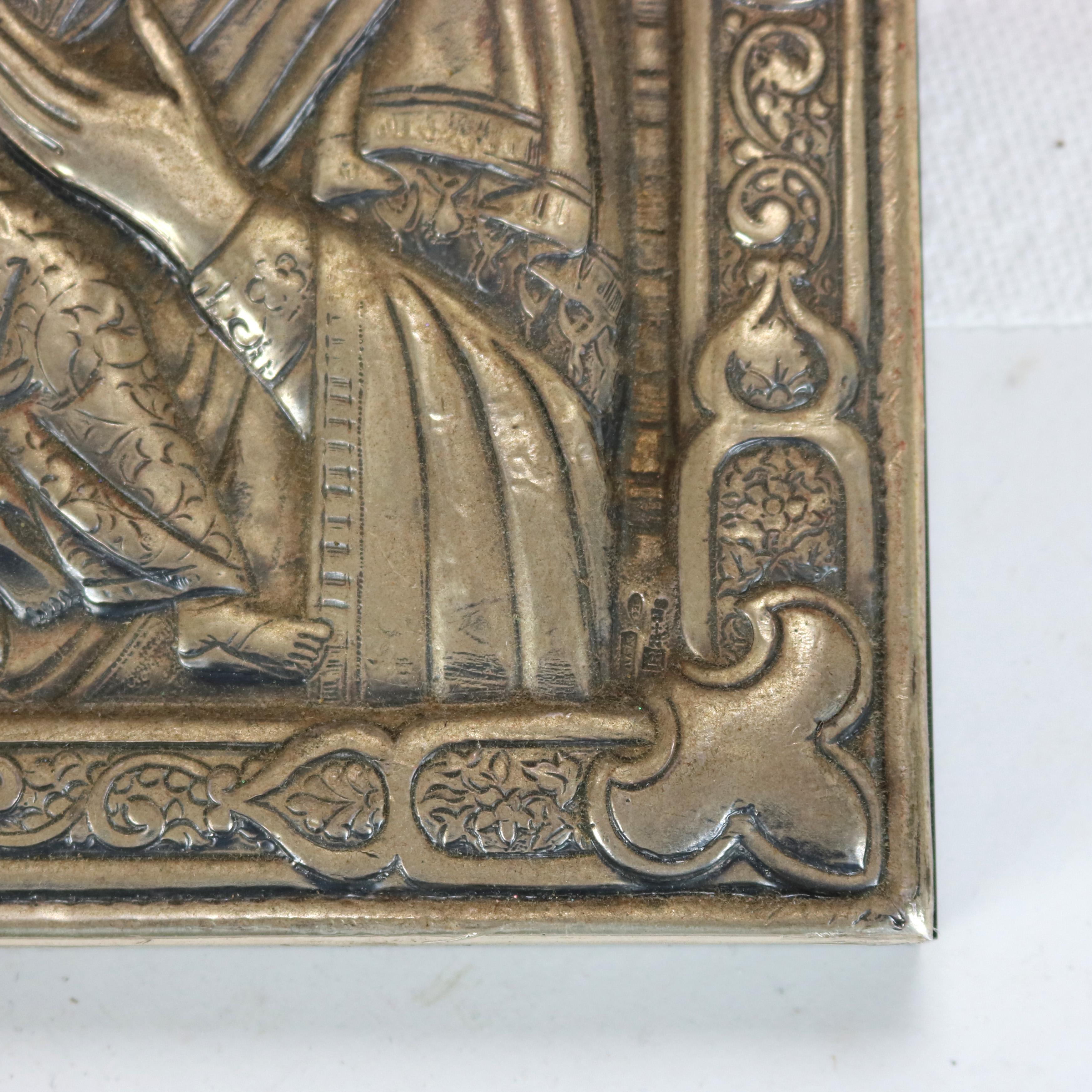 Russian Icon Portrait Of Mary And Baby Jesus Encased In Sterling Silver 20thC 3