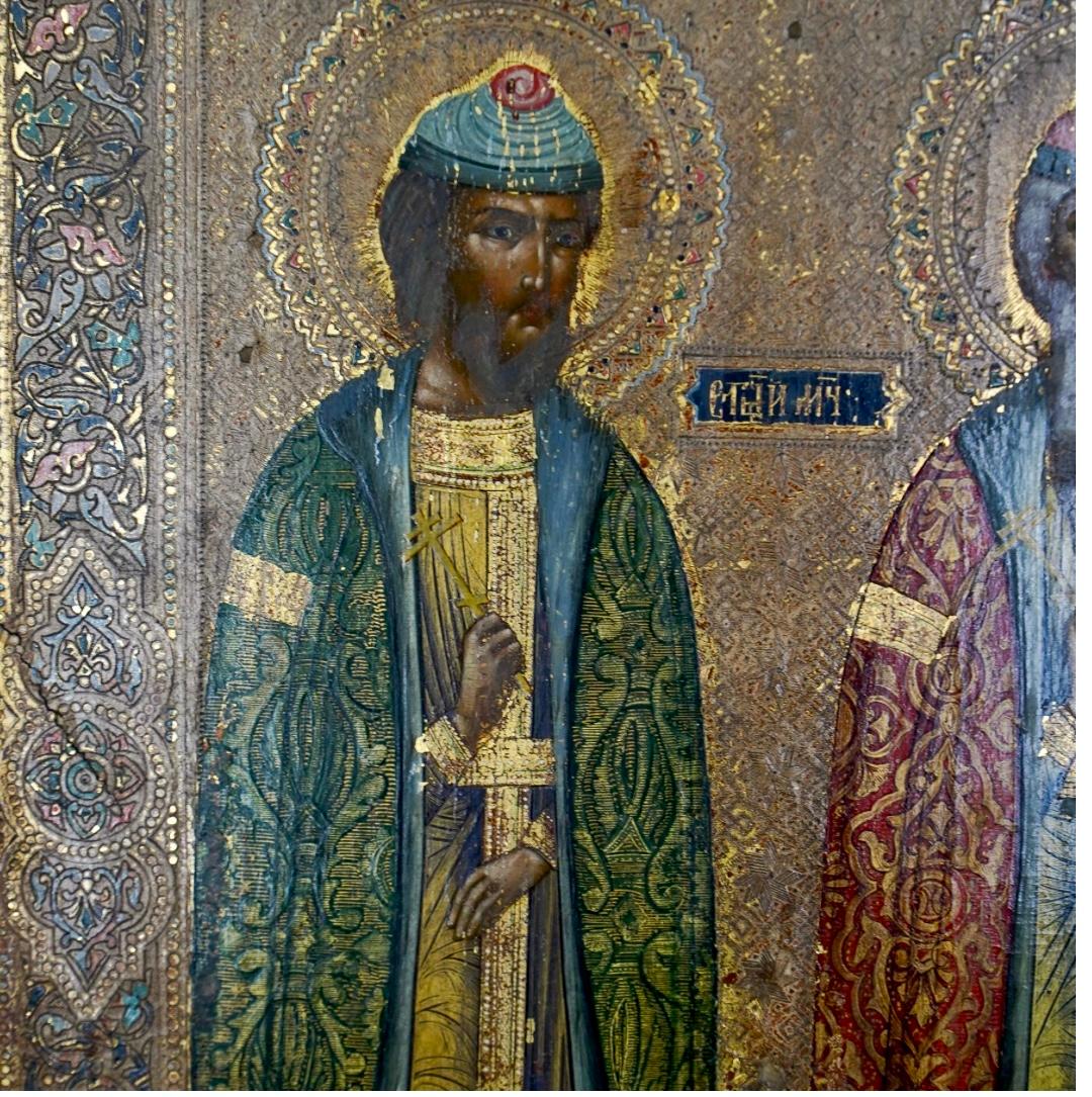 Icono Ruso 'Tres Santos Jerarcas' Panel de Madera de Santos Elegidos Pintado a mano en venta