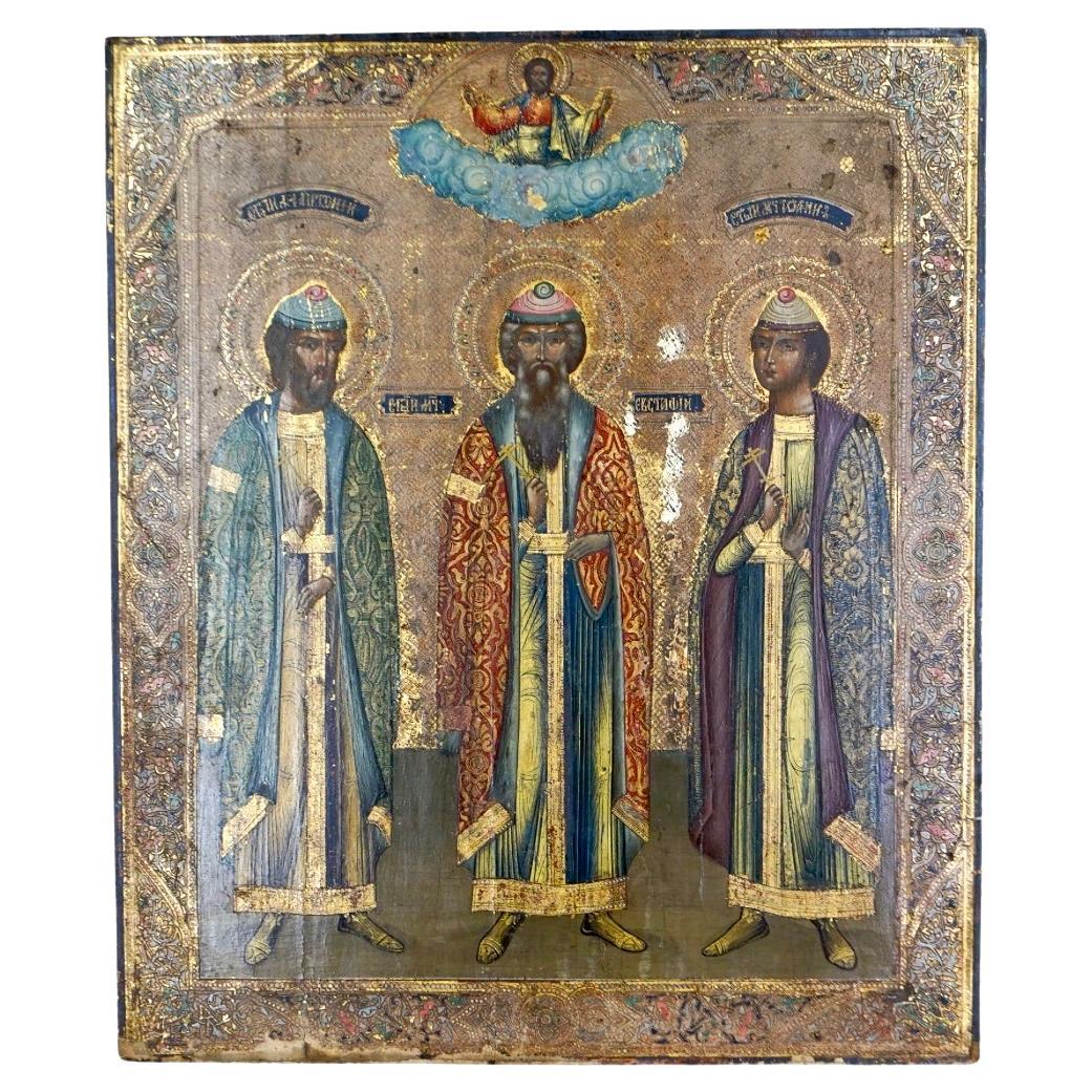 Icono Ruso 'Tres Santos Jerarcas' Panel de Madera de Santos Elegidos en venta