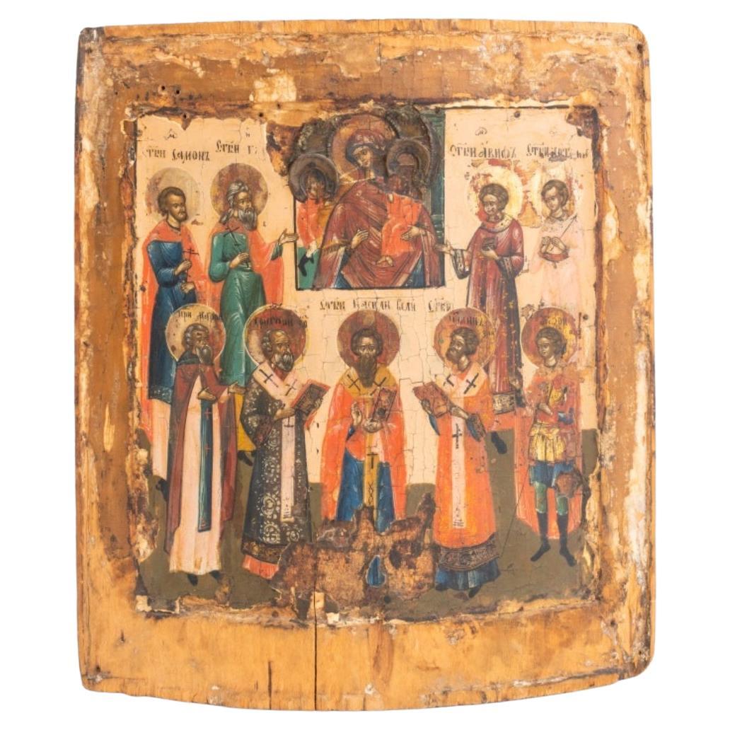 Russian Icon Unexpected Joy & Local Synaxis, 19th Century For Sale