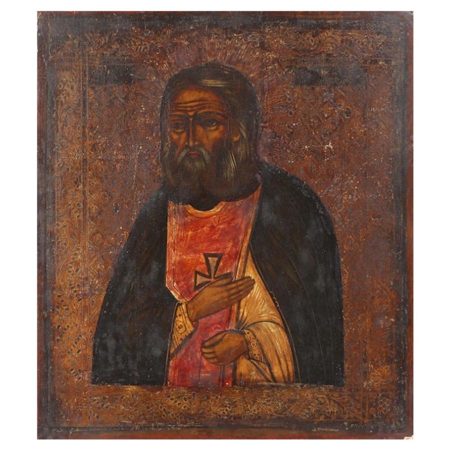 Russian Icon with a Saint, Tempera on Wood, 19th Century