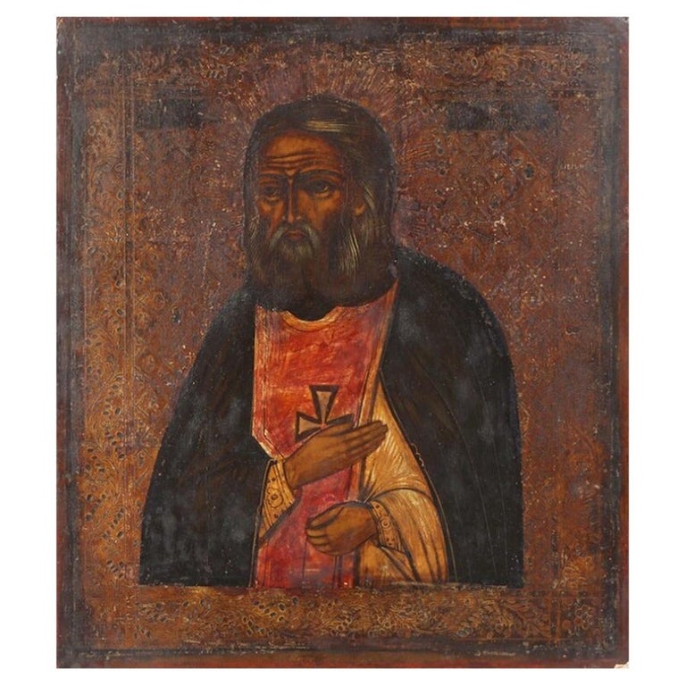 Russian Icon with a Saint, Tempera on Wood, 19th Century For Sale