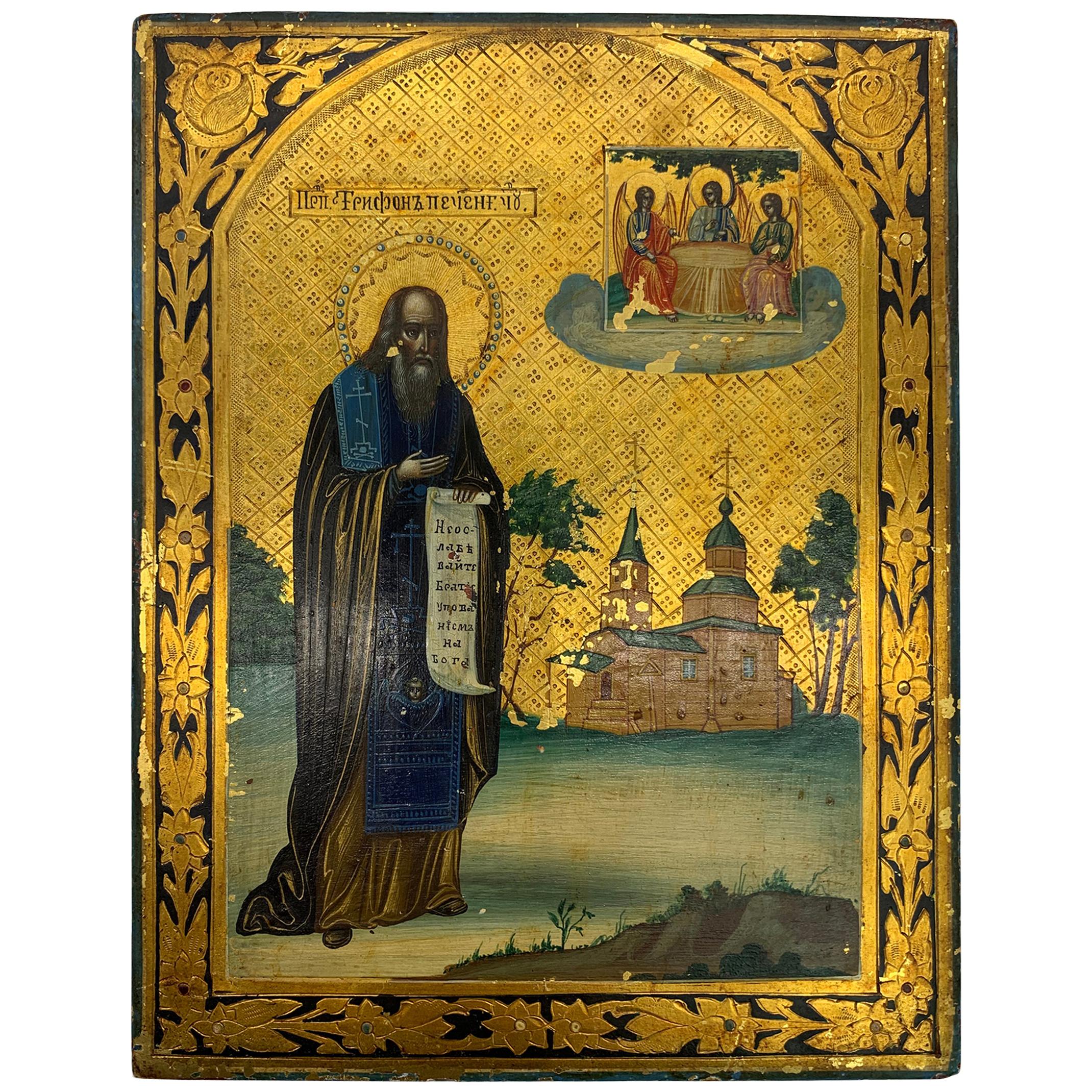 Russian Icon with Official Wax Seal on Back For Sale