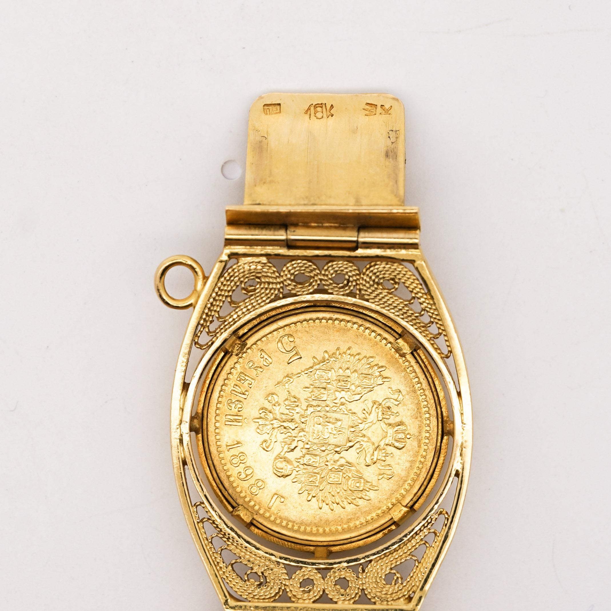 Bracelet en or 22K et 18K de pièces de monnaie russes de 10 roubles Nicolas II 1898 en vente 1