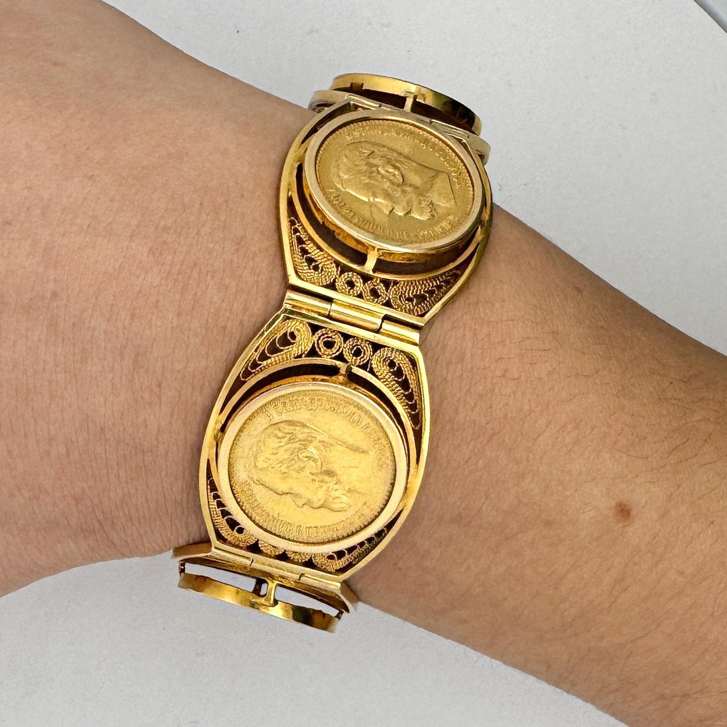 Bracelet en or 22K et 18K de pièces de monnaie russes de 10 roubles Nicolas II 1898 en vente 2