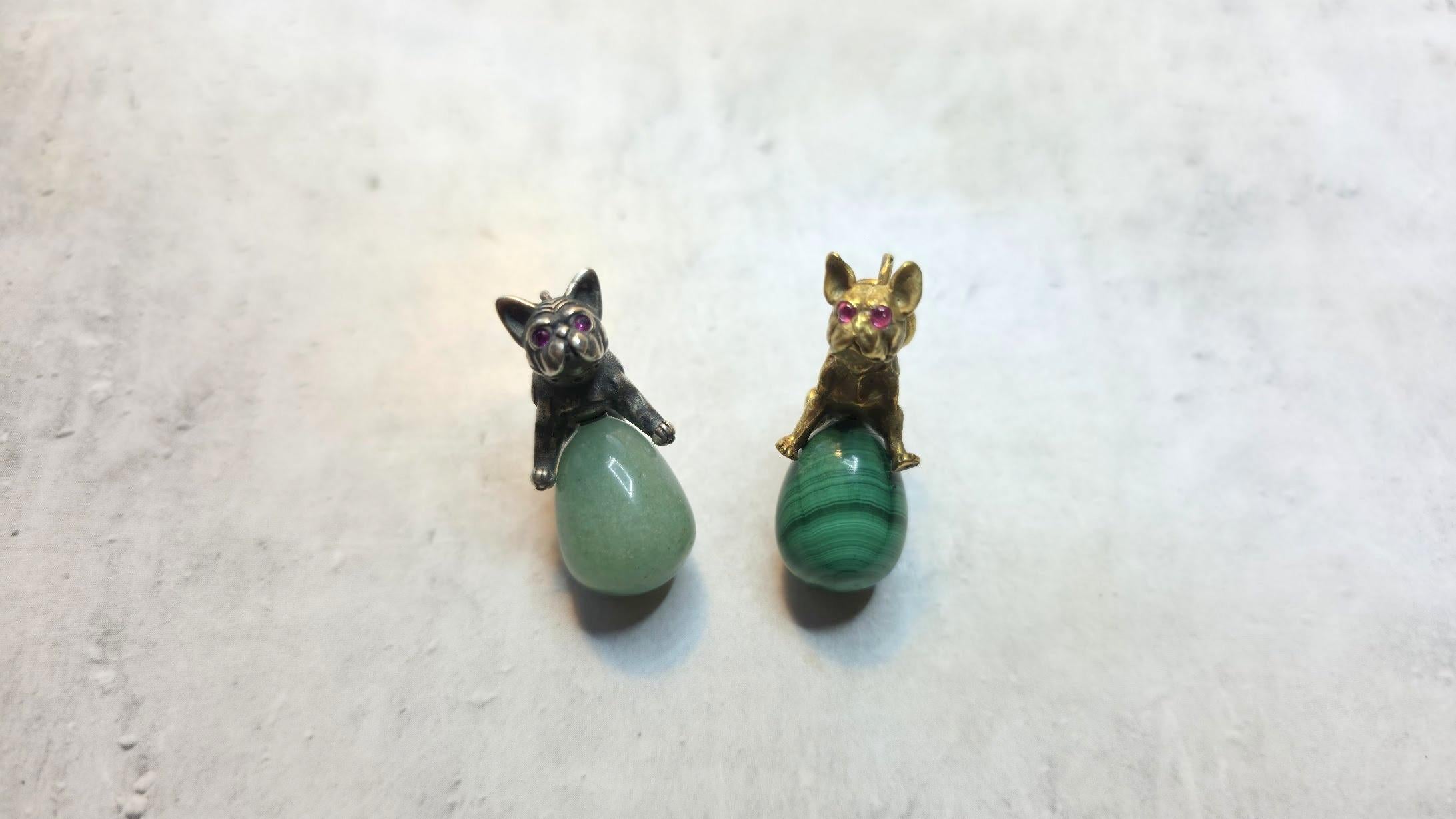 Pendentif en forme d'œuf impérial russe avec bouledogue doré et yeux en rubis par Julius Rappoport en vente 7