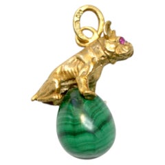 Russian Imperial Egg Pendant with Gilt Bulldog and Ruby Eyes by Julius Rappoport