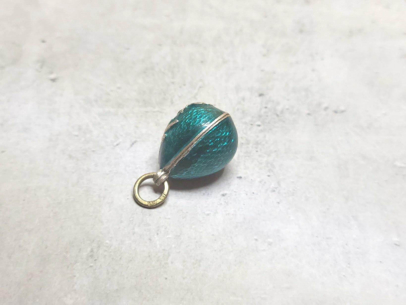 Russian Imperial Enamel Egg Pendant, Workmaster Phillip Theodore Ringe 2