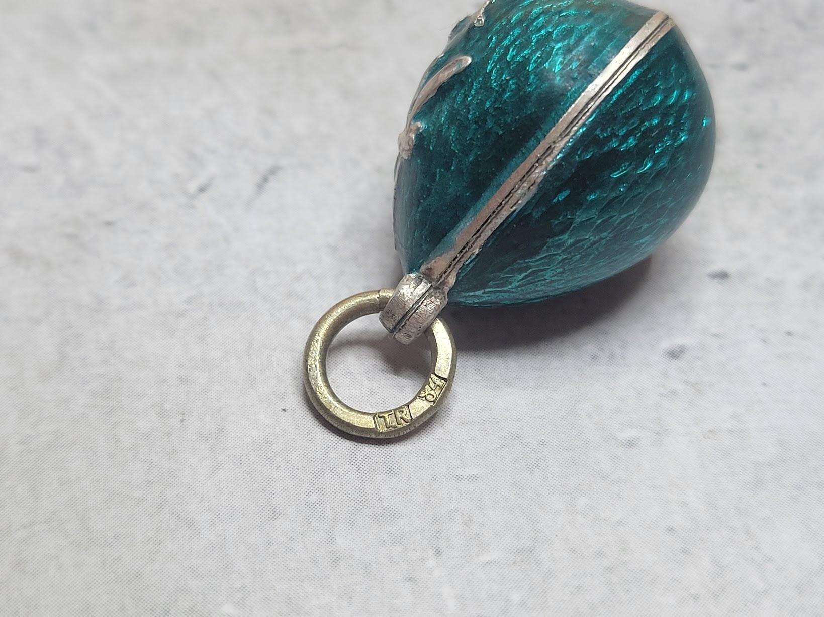 Russian Imperial Enamel Egg Pendant, Workmaster Phillip Theodore Ringe 3