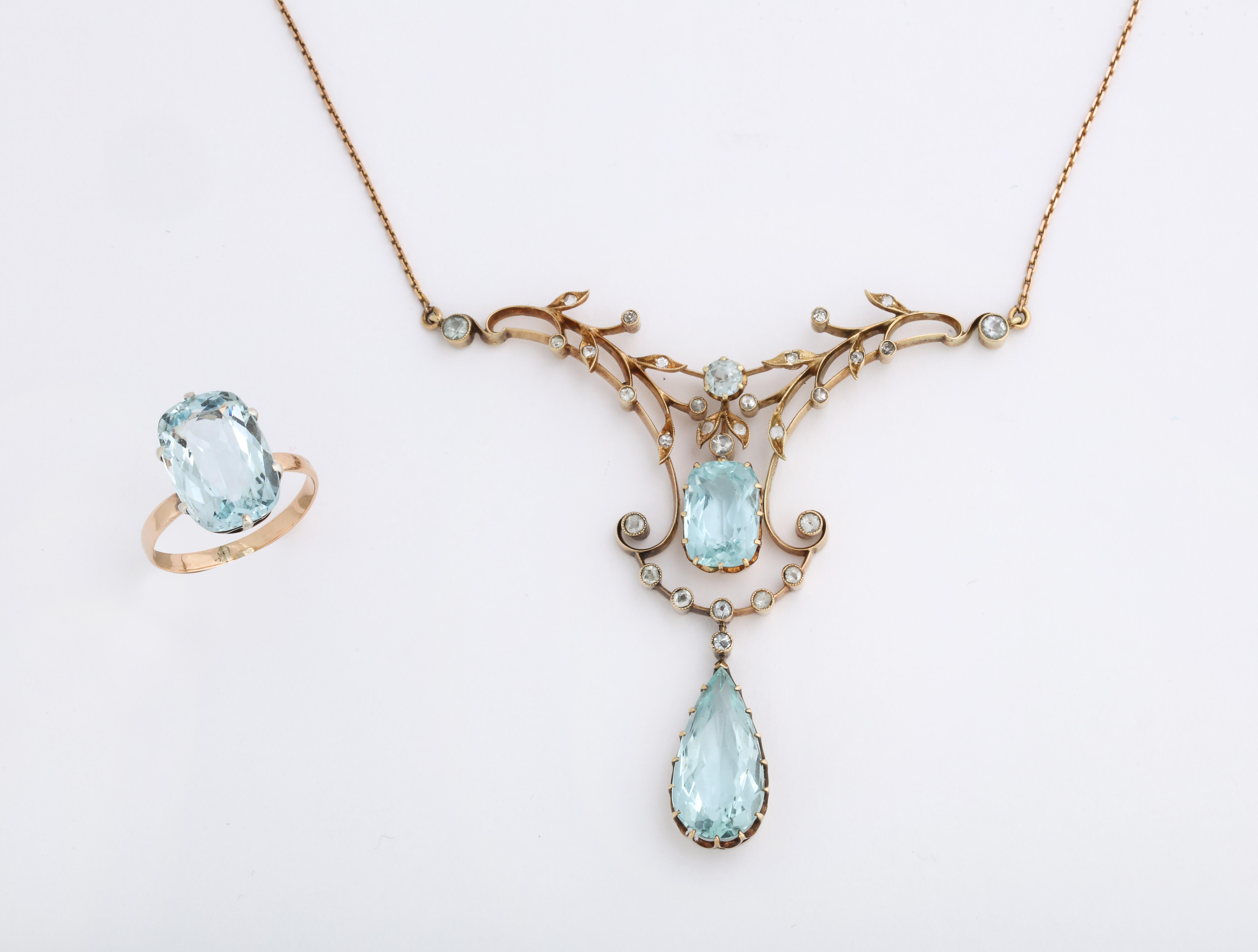 Cushion Cut Russian Imperial-era Aquamarine Necklace, St. Petersburg, c. 1910