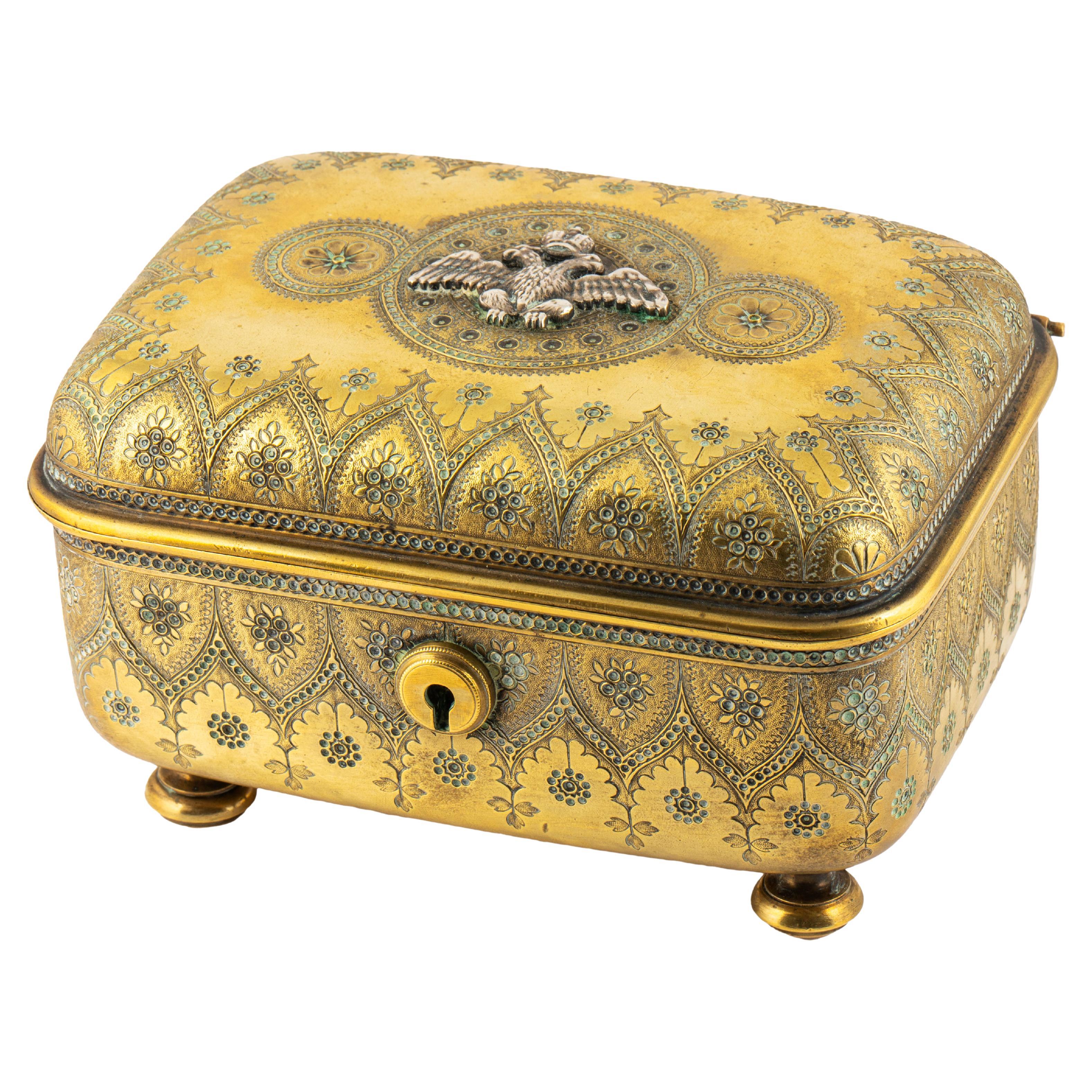 Russian Imperial-era Brass Neoclassical Eagle Box, 19th century