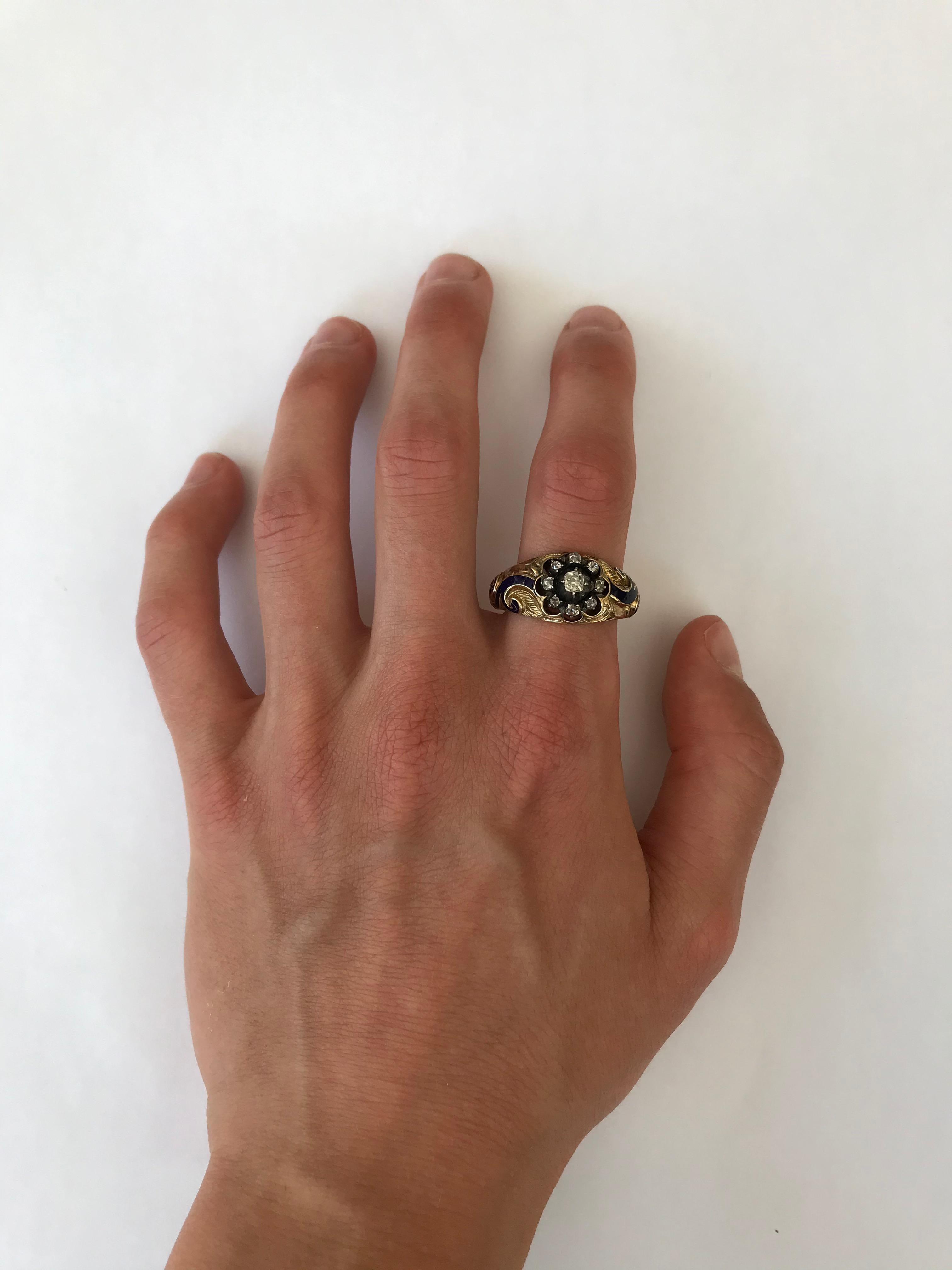 Russian Imperial-era Enamel and Diamond Gold Man’s Ring, 1855 For Sale 8