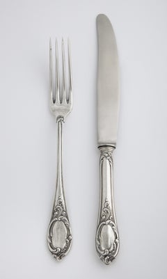 Russian Imperial-Era Fabergé Silver Dinner Knife and Fork, Moscow, Circa 1900