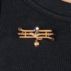Russian Imperial-era Gold Sapphire Diamond Brooch with Heart, circa 1900