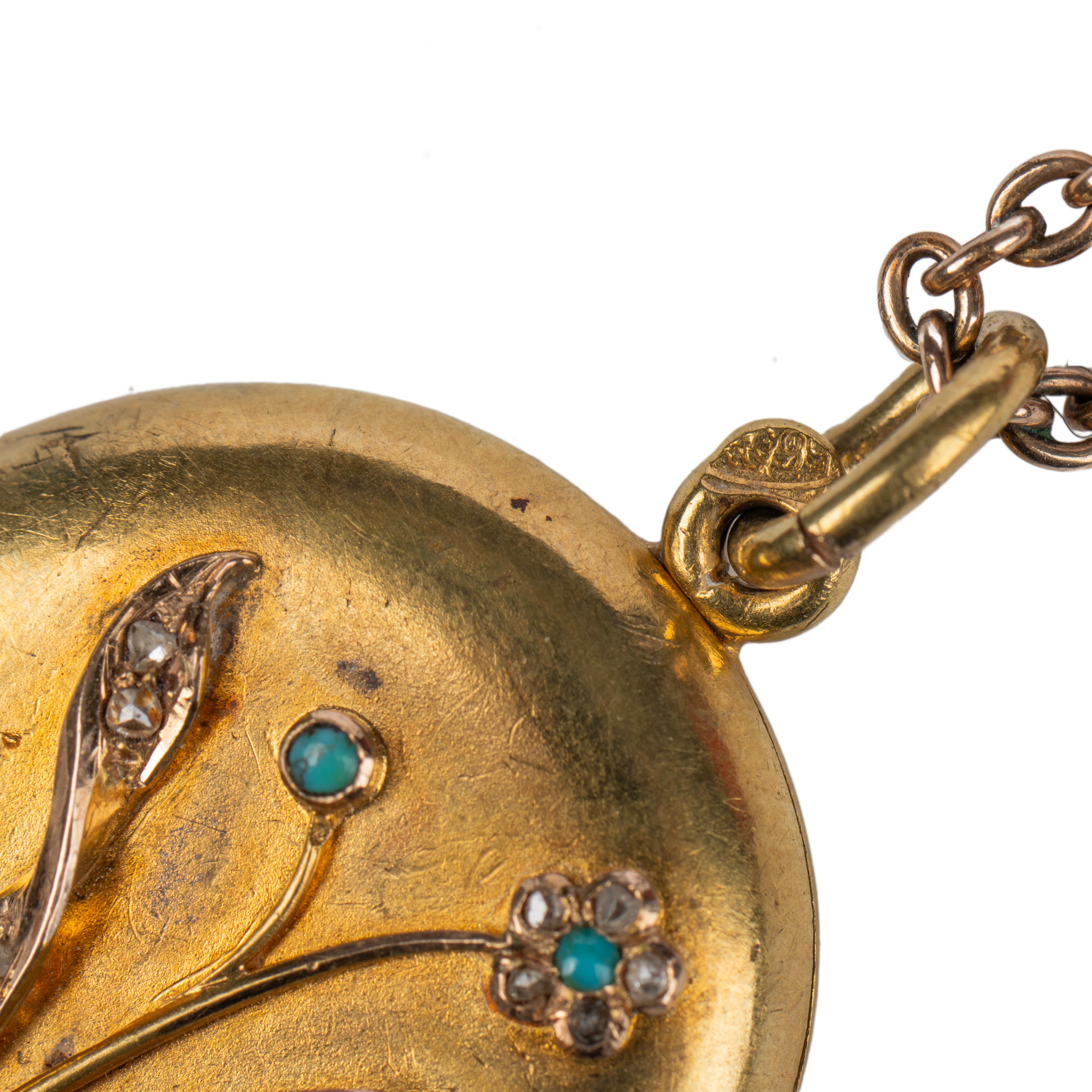 Russian Imperial-era Gold Turquoise Diamond Locket, St. Petersburg, circa 1900 For Sale 1