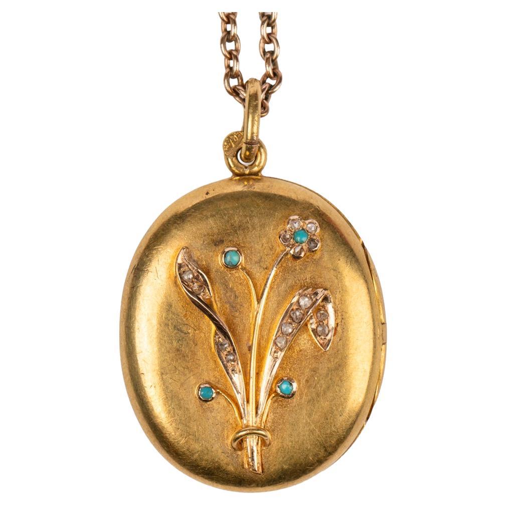 Russian Imperial-era Gold Turquoise Diamond Locket, St. Petersburg, circa 1900