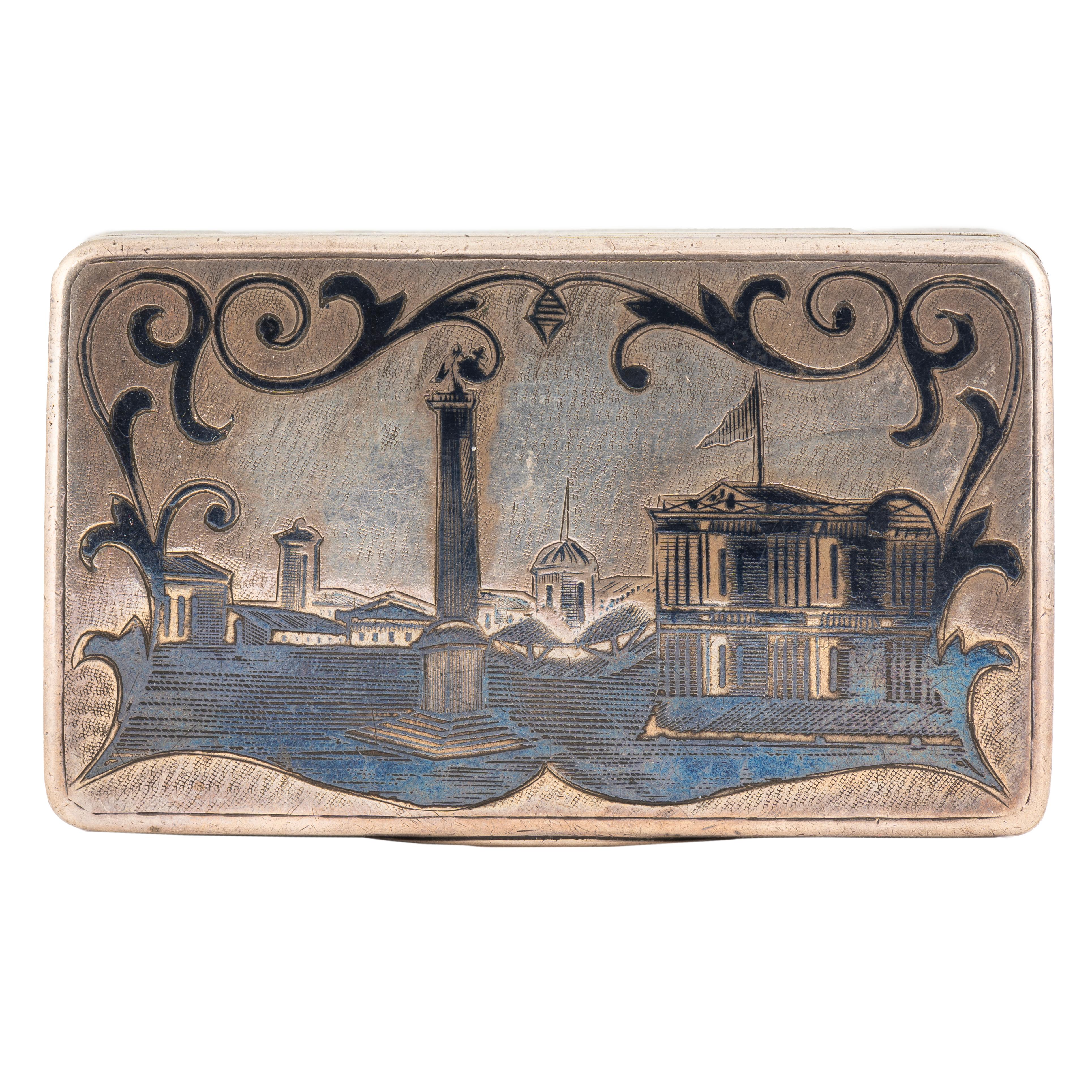 Mid-19th Century Russian Imperial-era Silver Nielloed Snuff Box, Moscow, 1866 For Sale