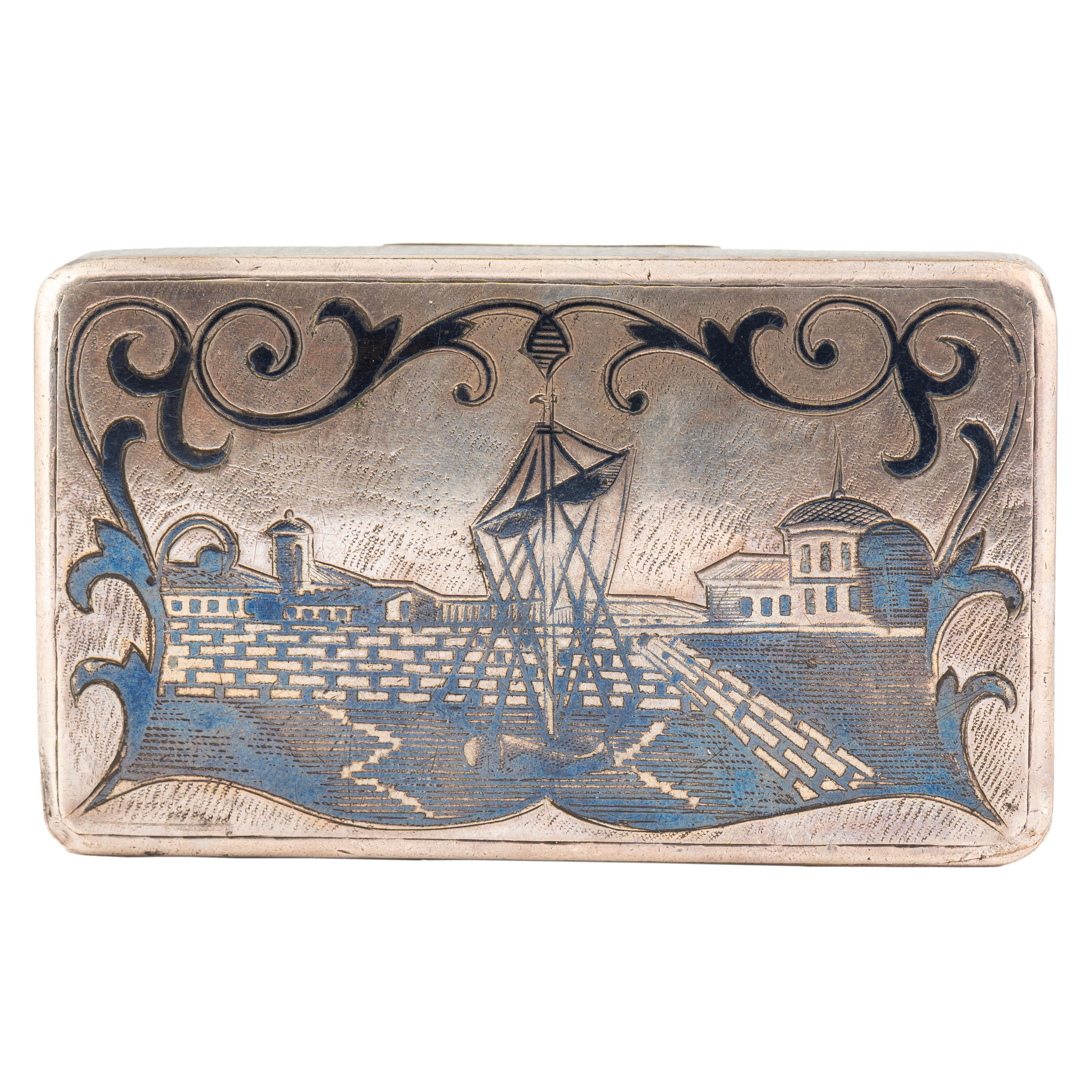 Russian Imperial-era Silver Nielloed Snuff Box, Moscow, 1866 For Sale 1