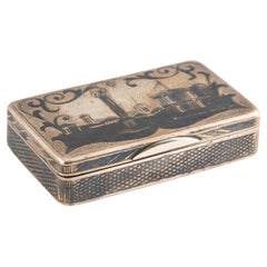 Russian Imperial-era Silver Nielloed Snuff Box, Moscow, 1866