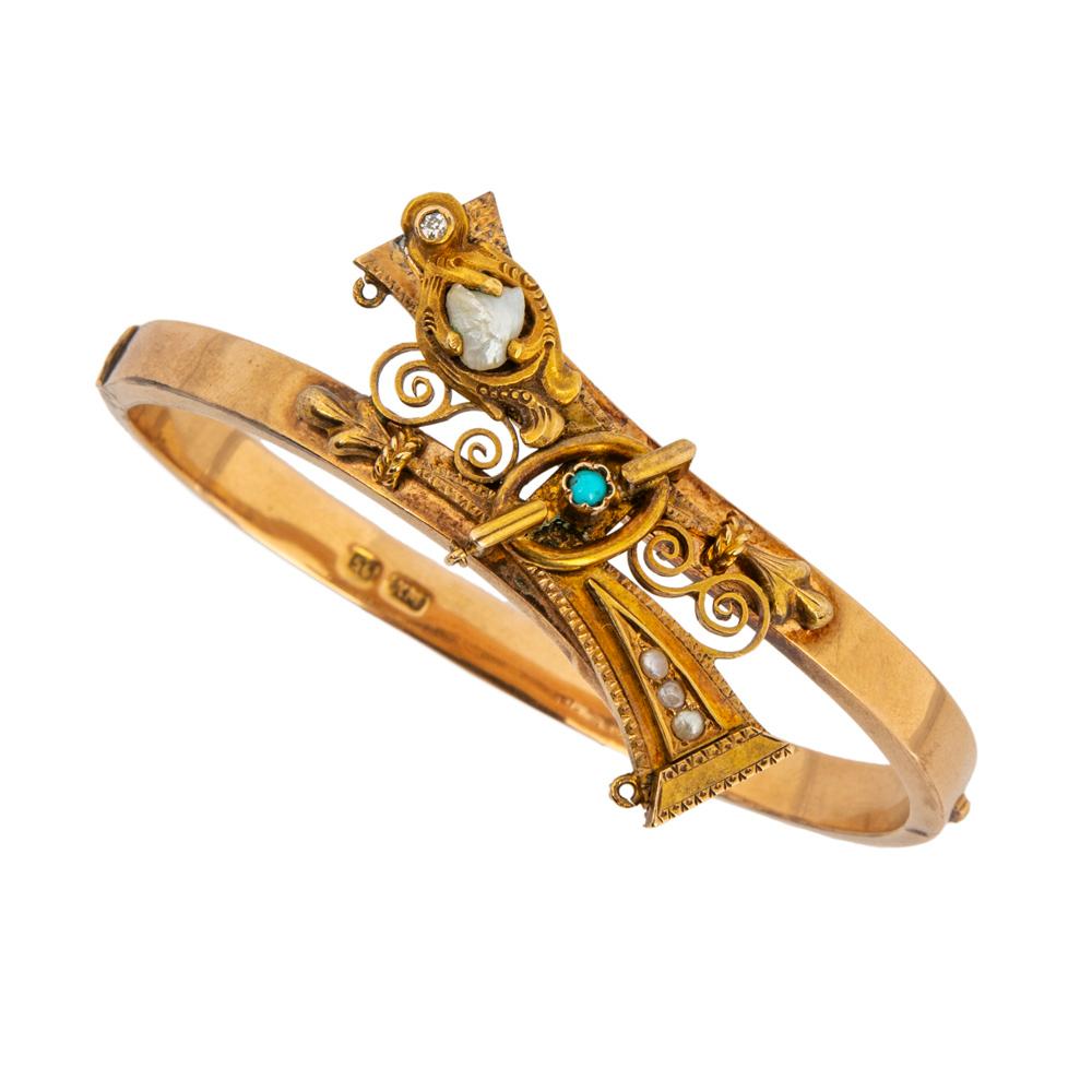 Russian Empire Russian Imperial-era Two Color Gold Pearl Bracelet, 1870s For Sale