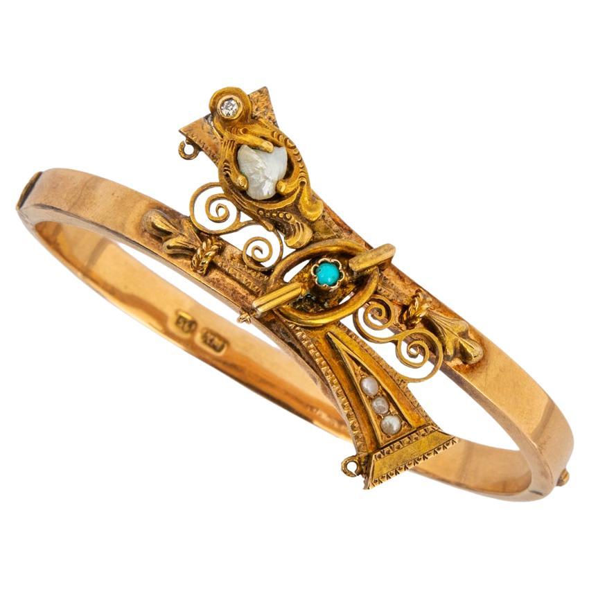 Russian Imperial-era Two Color Gold Pearl Bracelet, 1870s For Sale