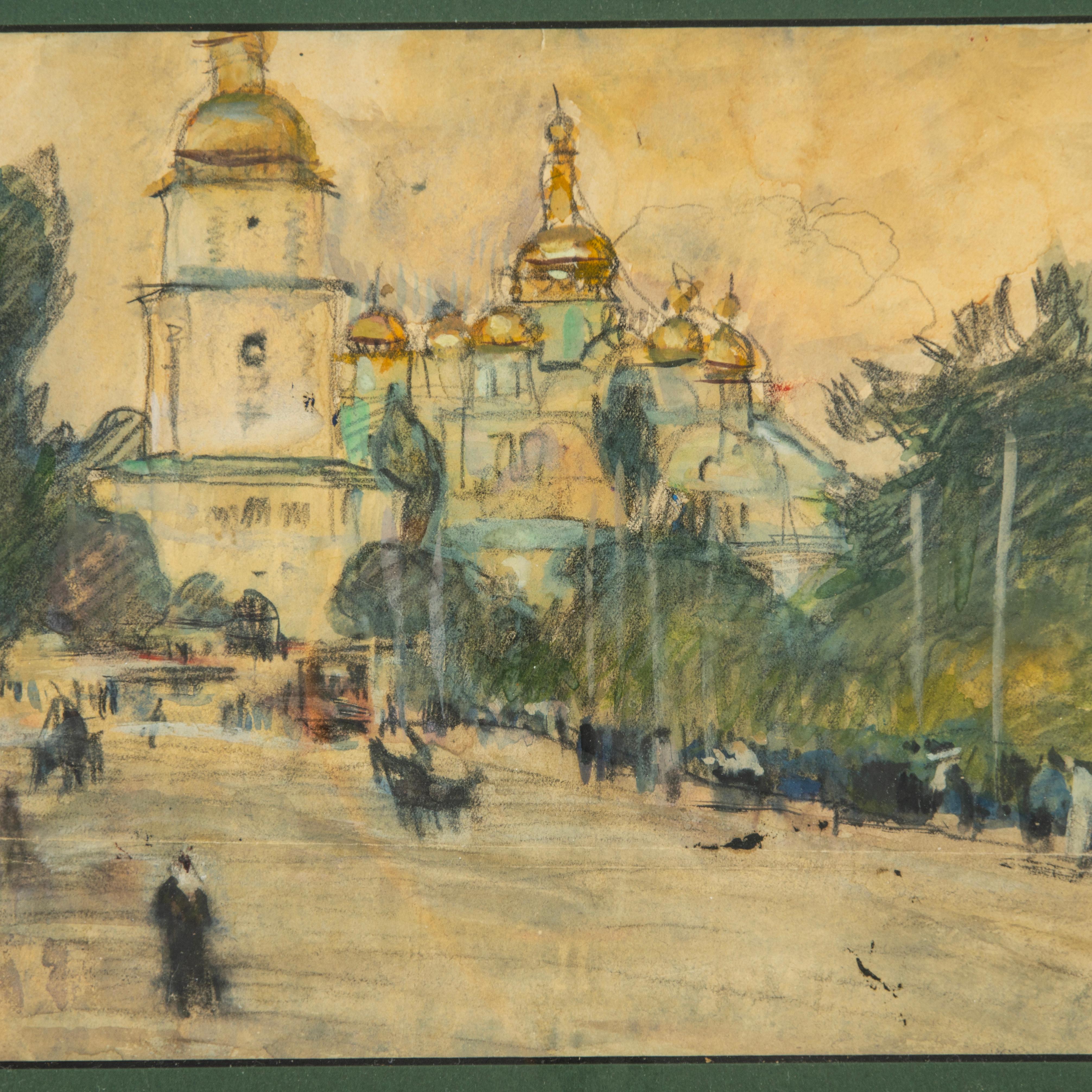 Russian Orthodox Church
Watercolor on paper
Framed

The back inscribed in pencil in Russian 