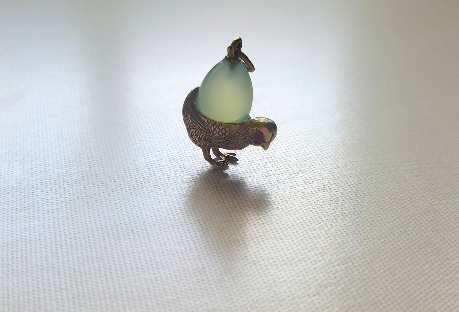 Cabochon Russian Imperial Gilt Silver Egg Chrysoprase Pendant For Sale