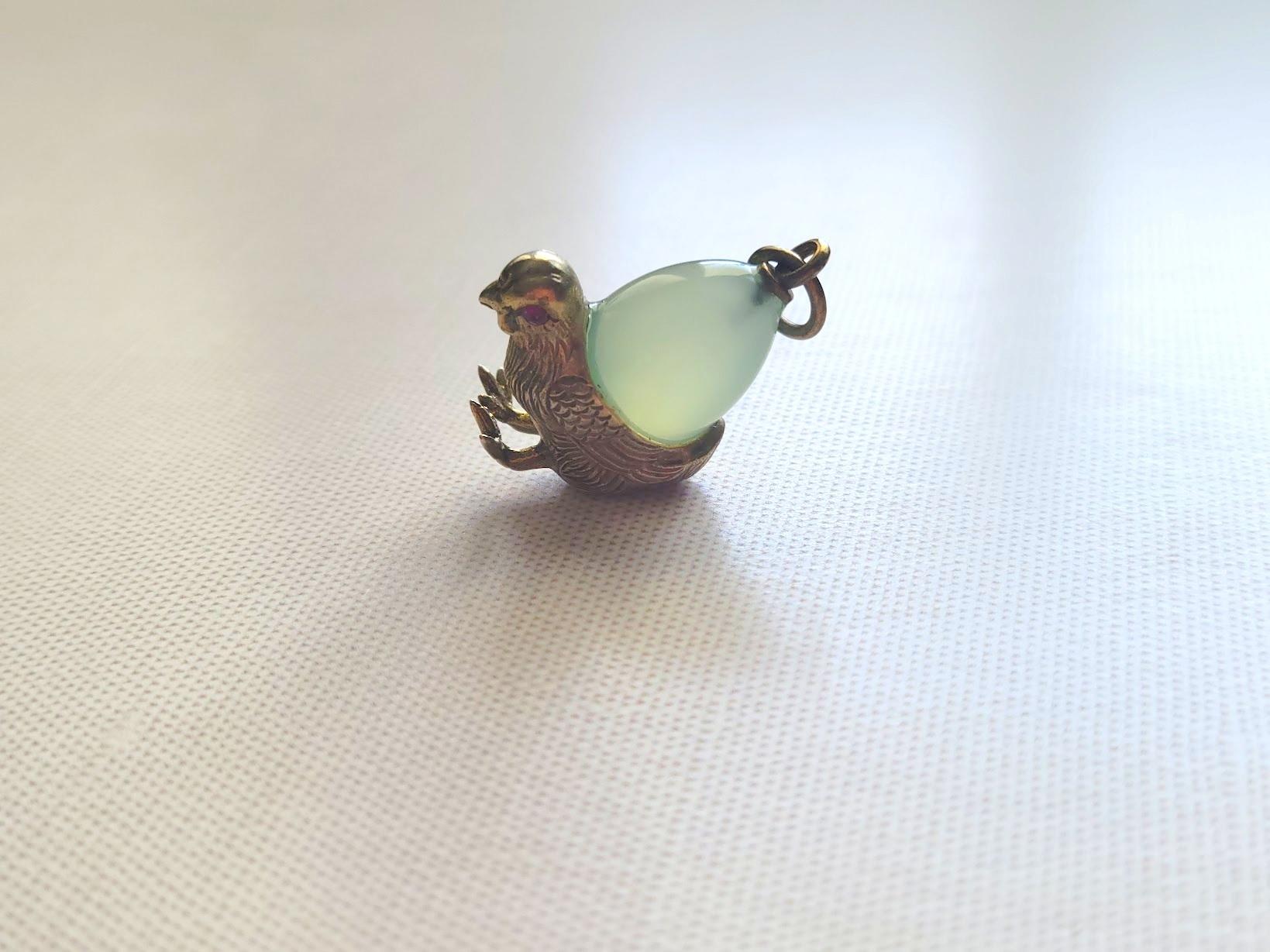Women's or Men's Russian Imperial Gilt Silver Egg Chrysoprase Pendant For Sale