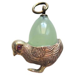 Antique Russian Imperial Gilt Silver Egg Chrysoprase Pendant