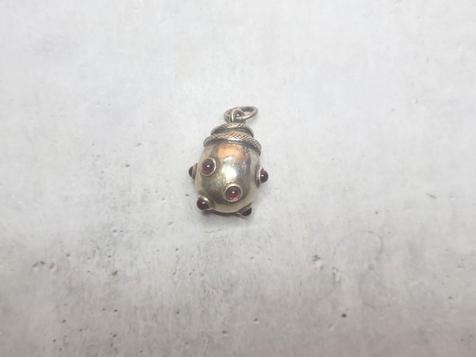 Cabochon Russian Imperial Gilt Silver Egg Snake Pendant, Workmaster Alfred Thielemann