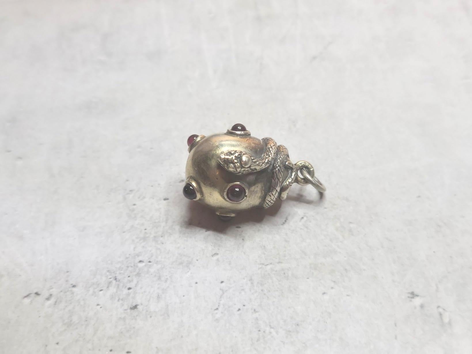 Women's or Men's Russian Imperial Gilt Silver Egg Snake Pendant, Workmaster Alfred Thielemann