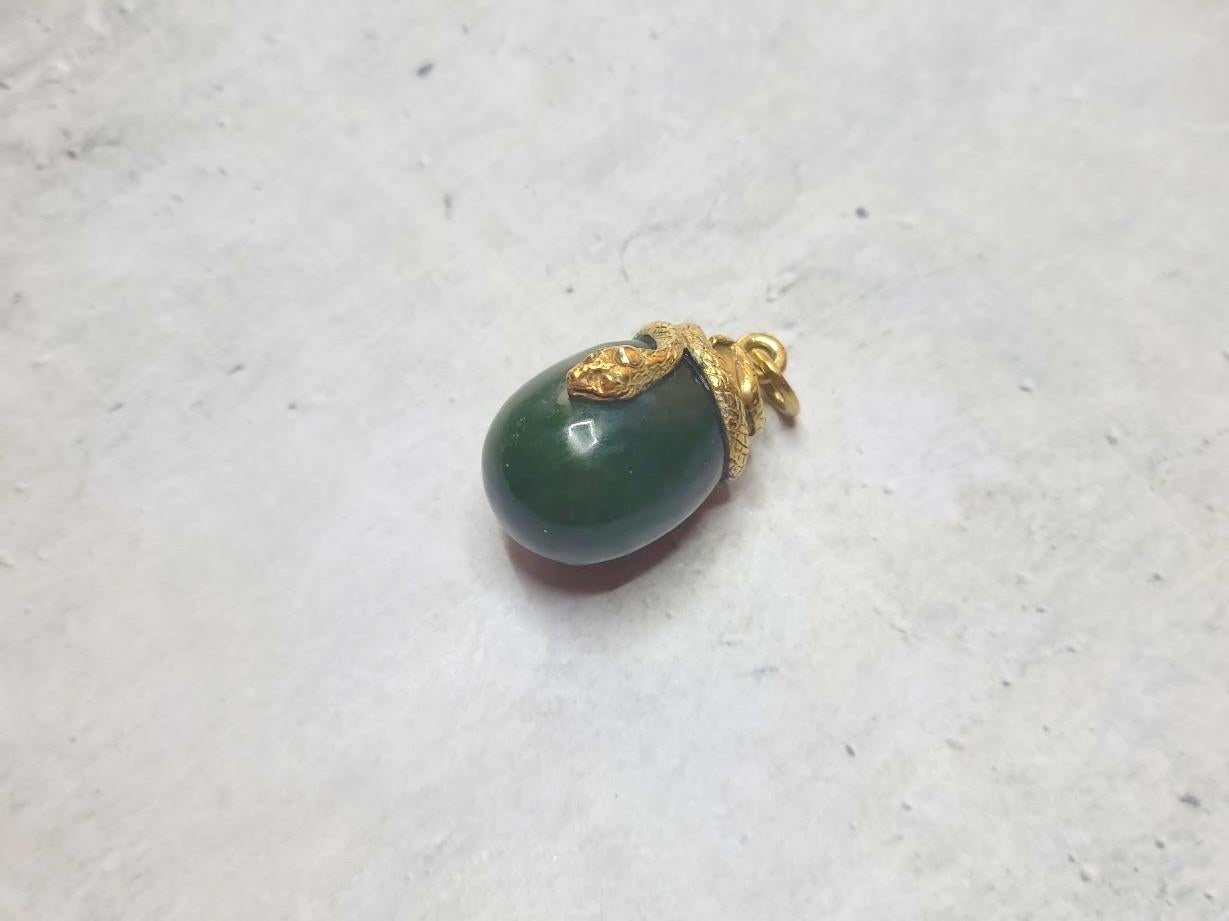 Russian Empire Russian Imperial Gilt Silver Jade Egg Snake Pendant, Workmaster Henrik Wigström