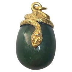 Russian Imperial Gilt Silver Jade Egg Snake Pendant, Workmaster Henrik Wigström