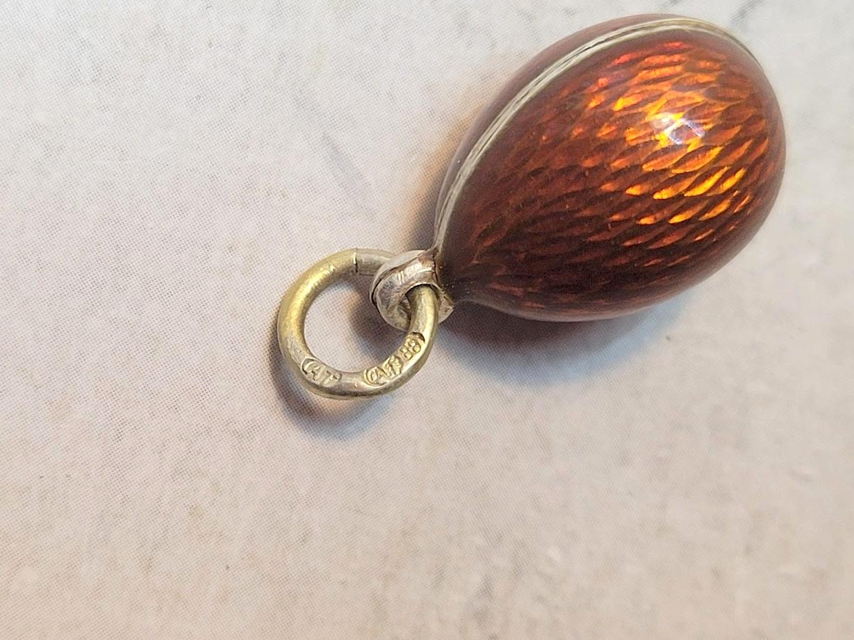 Women's or Men's Russian Imperial Guilloche Enamel Egg Pendant, Workmaster Alfred Thielemann