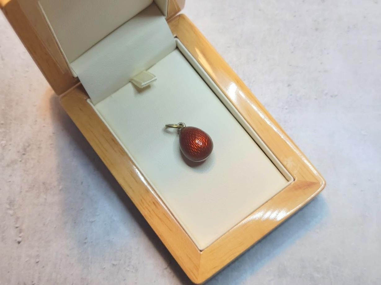 Russian Imperial Guilloche Enamel Egg Pendant, Workmaster Alfred Thielemann 2