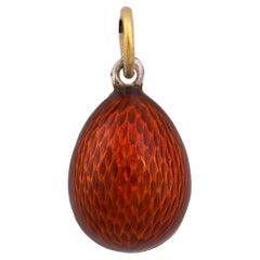 Russian Imperial Guilloche Enamel Egg Pendant, Workmaster Alfred Thielemann