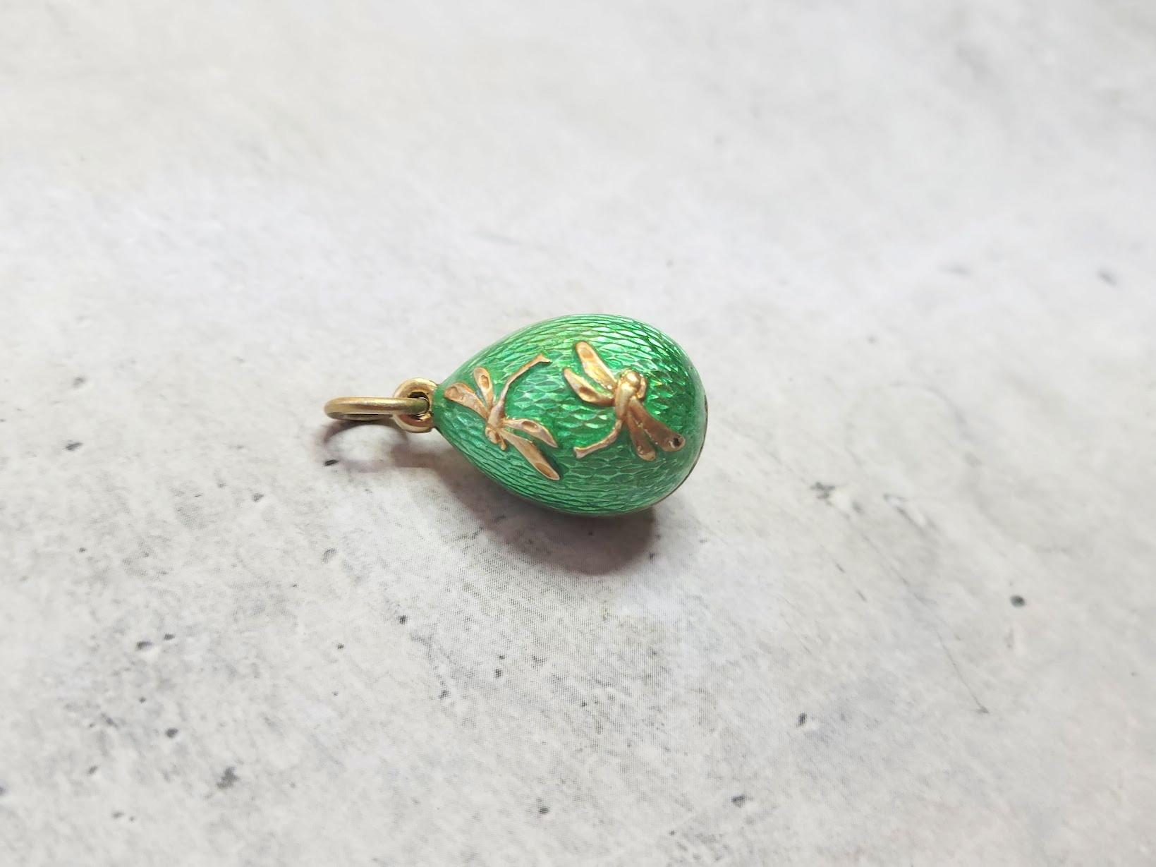 Russian Empire Russian Imperial Guilloche Enamel Egg Pendant, Workmaster Phillip Theodore Ringe