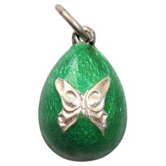 Russian Imperial Guilloche Enamel Egg Pendant, Workmaster Phillip Theodore Ringe