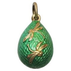 Russian Imperial Guilloche Enamel Egg Pendant, Workmaster Phillip Theodore Ringe
