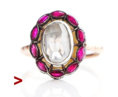 Bague halo impérial russe  1.85ct Diamond Rubies 56 14K Gold Ø US7.5 / 2.8gr