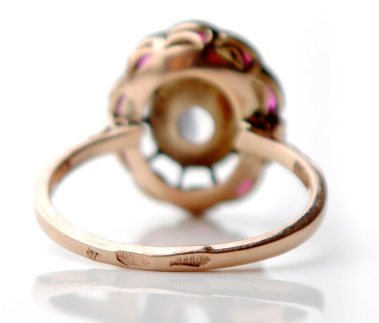 Russischer kaiserlicher Halo-Ring  1.85ct Diamant Rubine 56 14K Gold Ø US7.5 / 2.8gr im Angebot 3