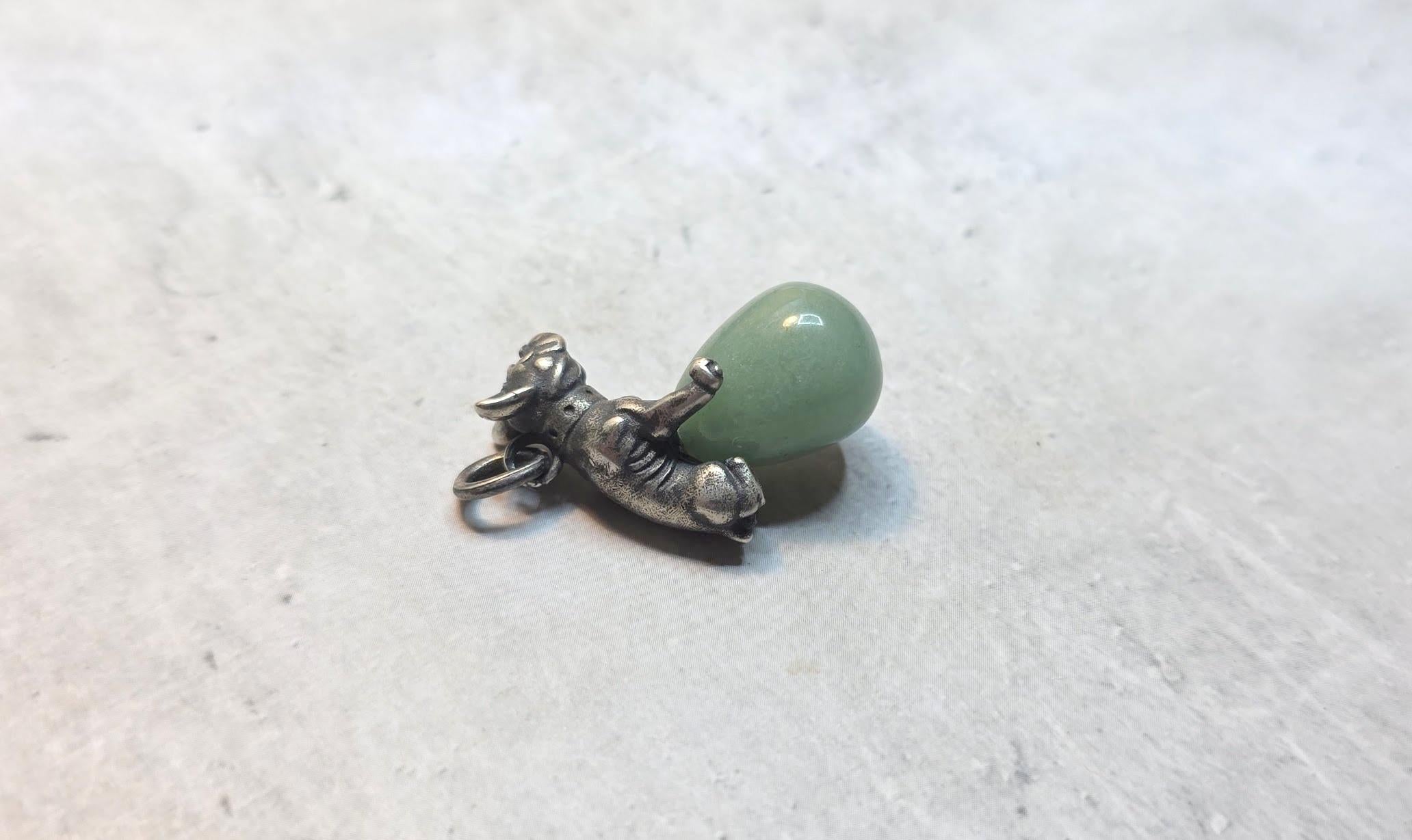 Russian Empire Russian Imperial Jade Egg Pendant with Silver Bulldog and Ruby Eyes For Sale