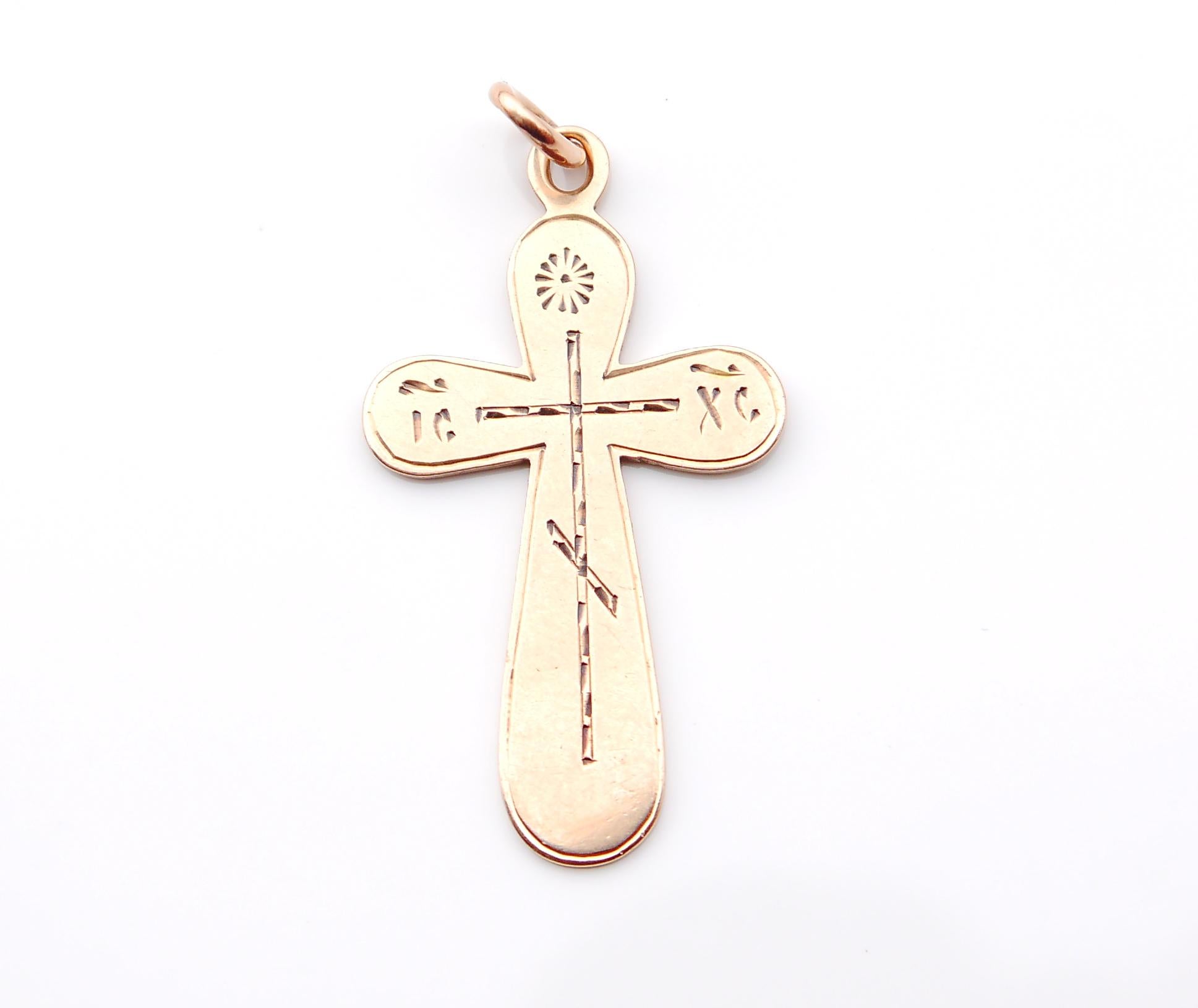 Russian Imperial Orthodox Cross Crucifix Solid 56 / 14K Gold /4.5cm / 4.2gr For Sale 1