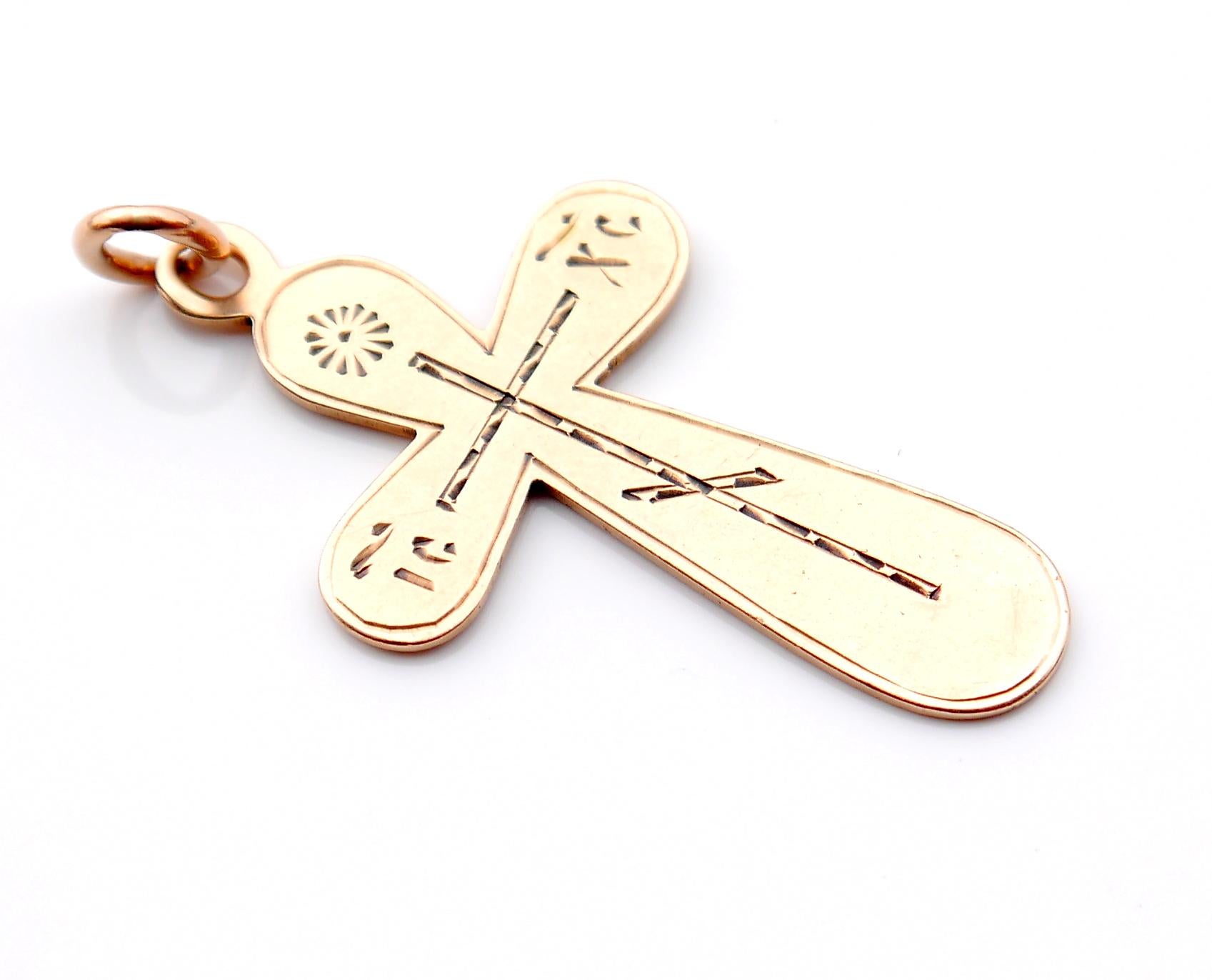 Russisches kaiserlich-orthodoxes orthodoxes Kreuzkreuz-Kreuz-Kreuzkreuz, Massiv 56 / 14K Gold /4,5cm / 4.2gr im Angebot 3