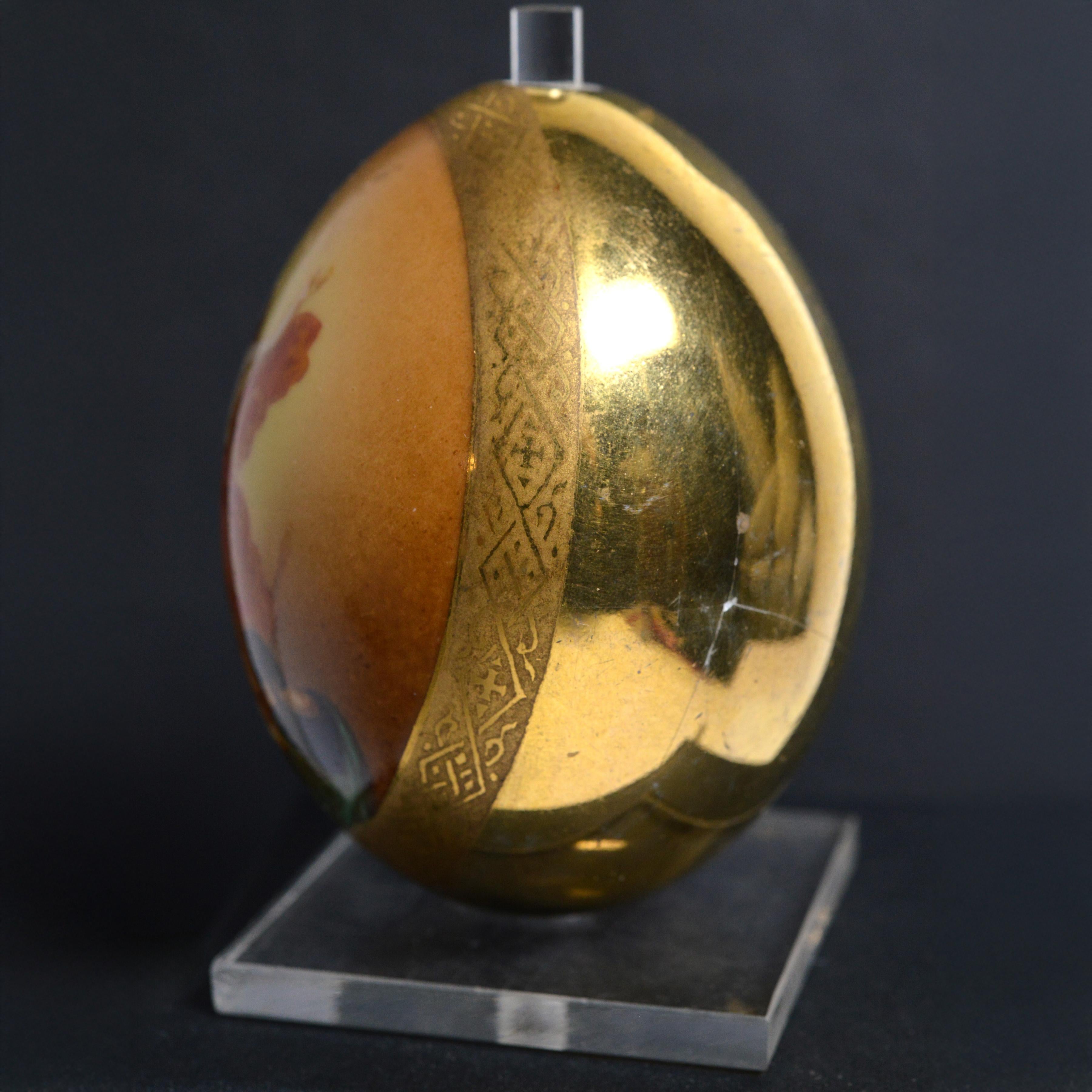 Gilt Russian Imperial Porcelain Easter Egg 19th century Rising Christ For Sale