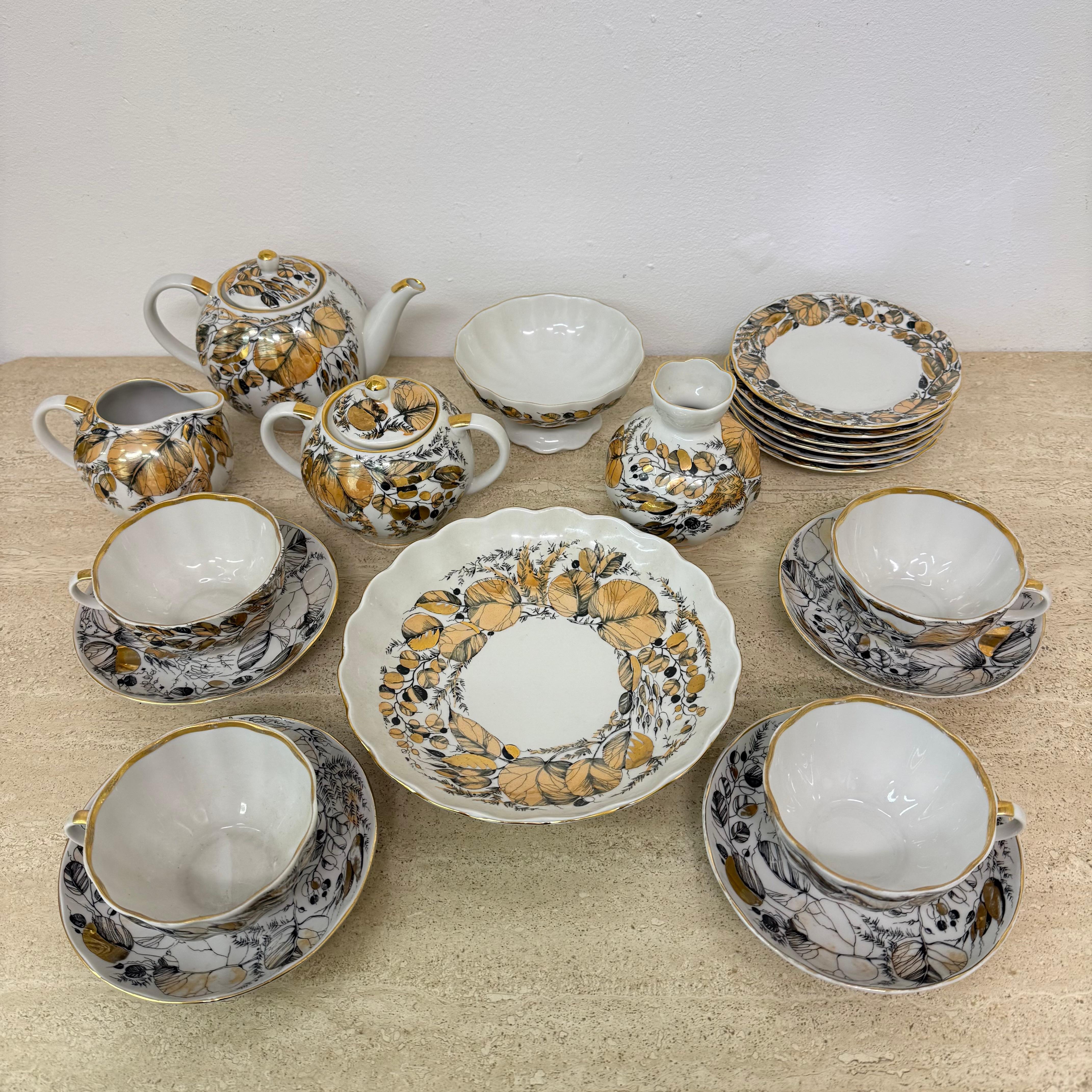Russian imperial porcelain Tea set Lomonosov made in USSR Golden Autumn For Sale 6