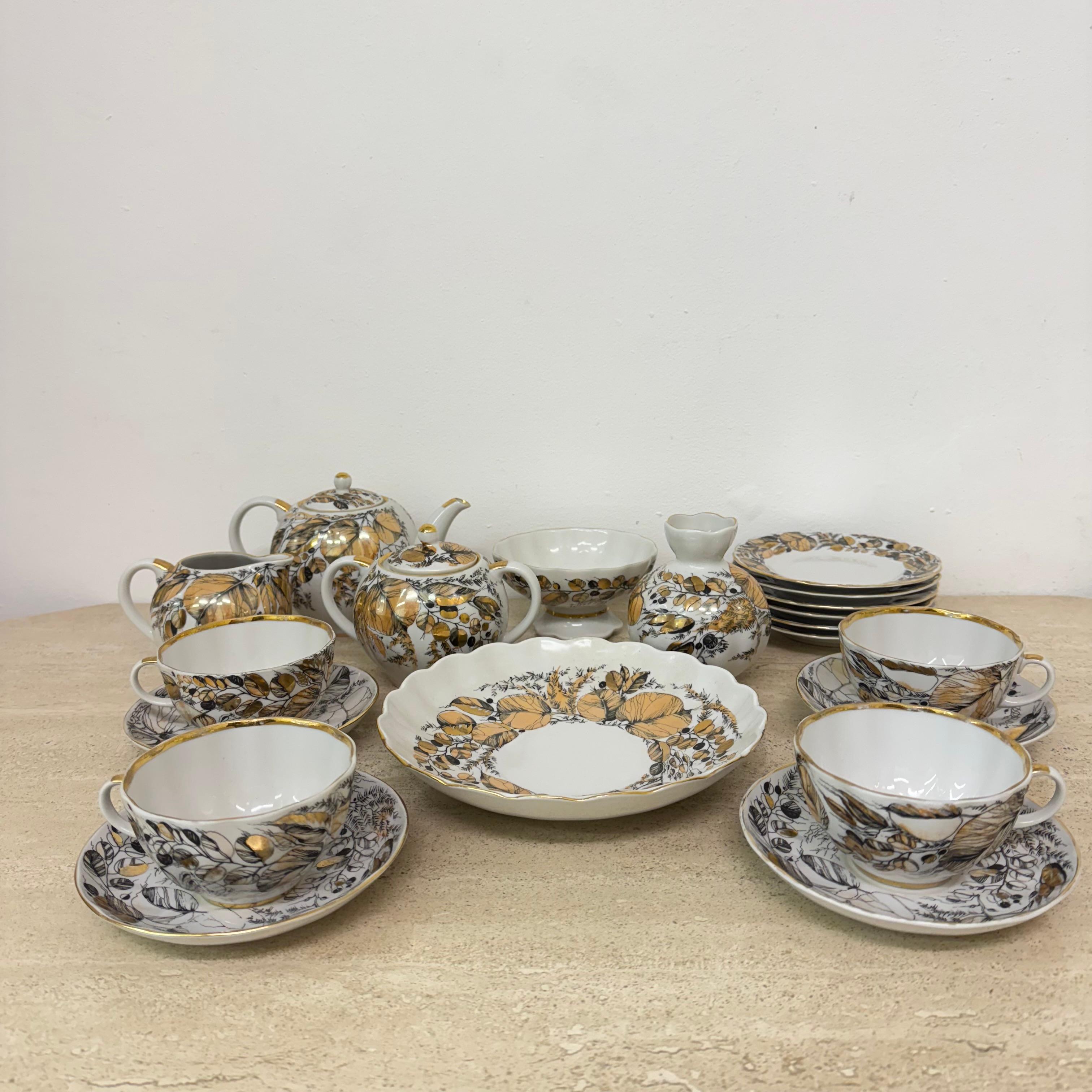 Russian imperial porcelain Tea set Lomonosov made in USSR Golden Autumn For Sale 7