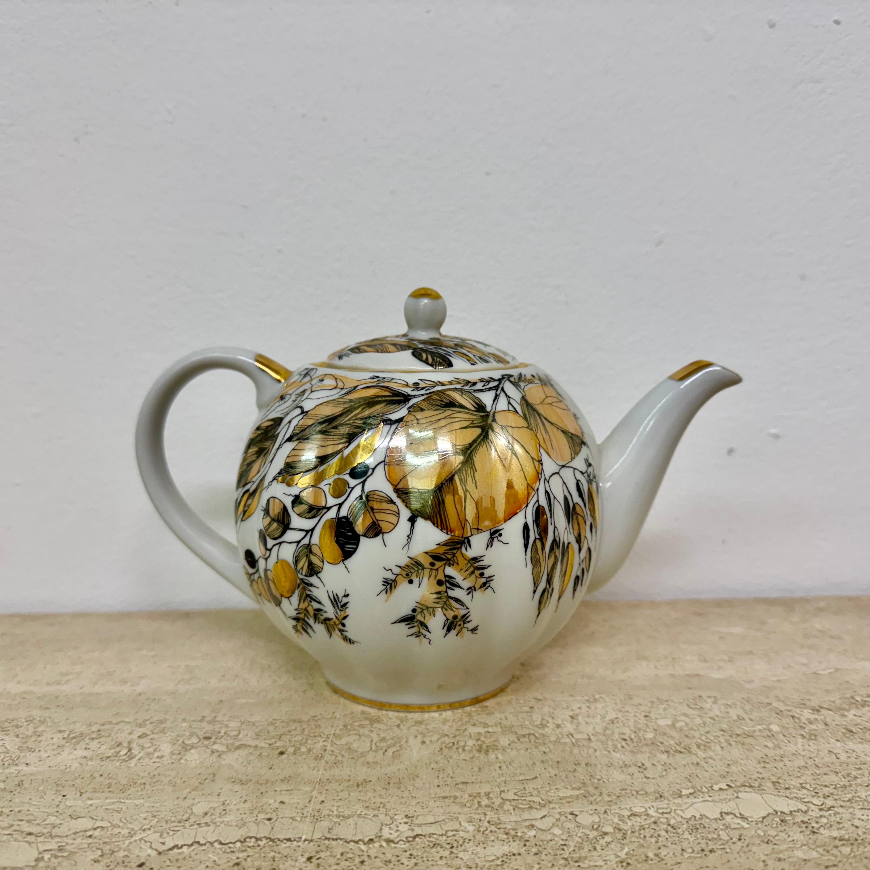Russian imperial porcelain Tea set Lomonosov made in USSR Golden Autumn For Sale 8